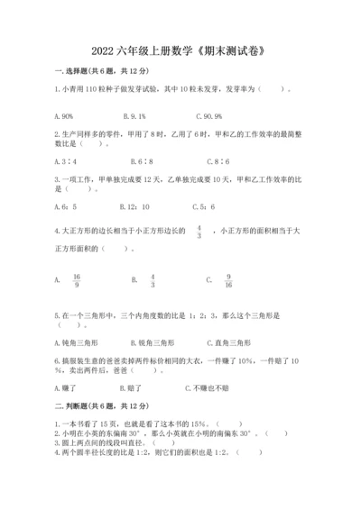 2022六年级上册数学《期末测试卷》审定版.docx