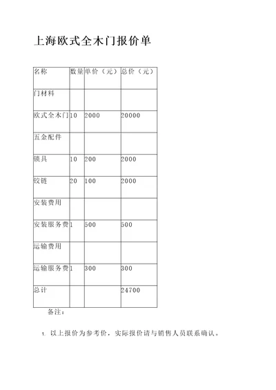 上海欧式全木门报价单