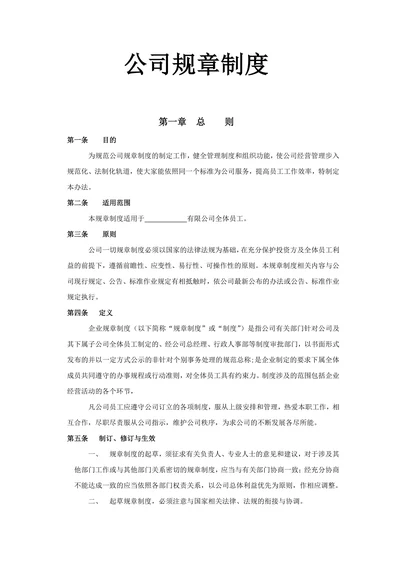公司规章制度范本标准