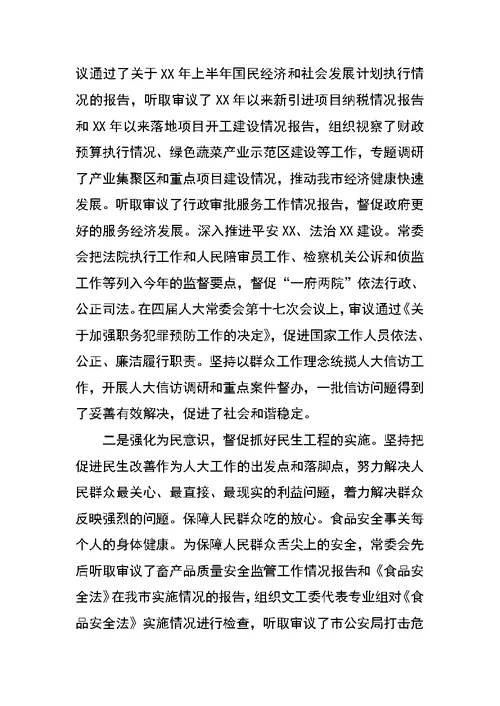 XX年县级市人大常委会工作总结