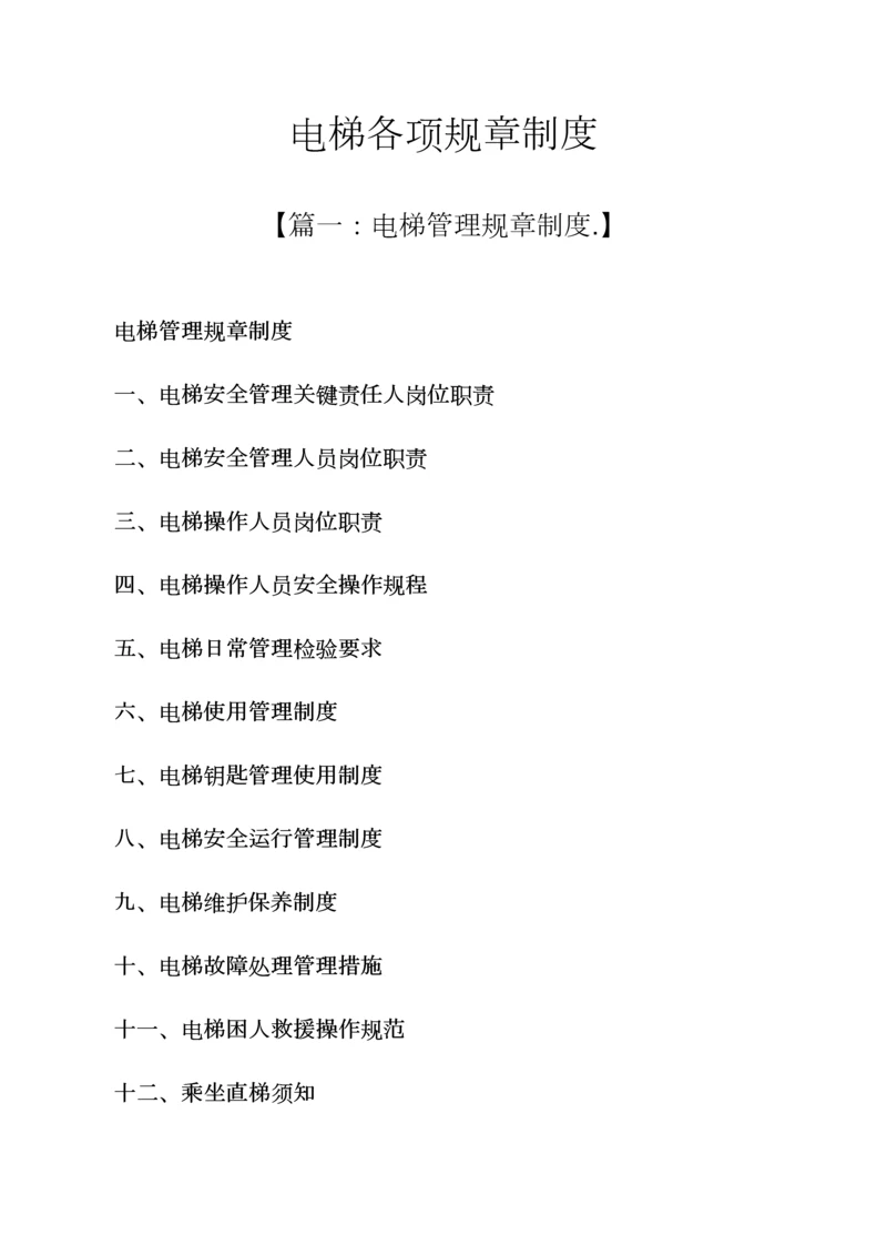 电梯各项专项规章新规制度.docx