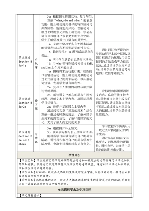 Unit 12 What did you do last weekend？单元整体教学分析