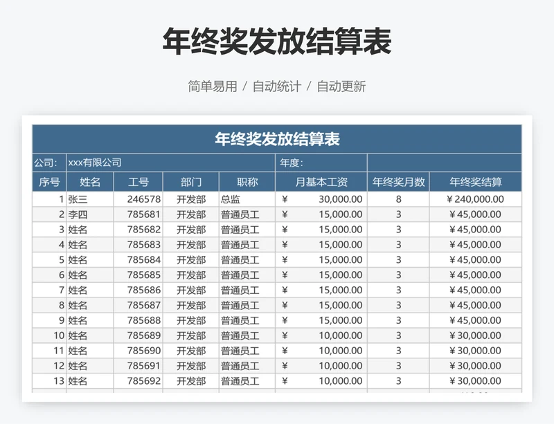 年终奖发放结算表