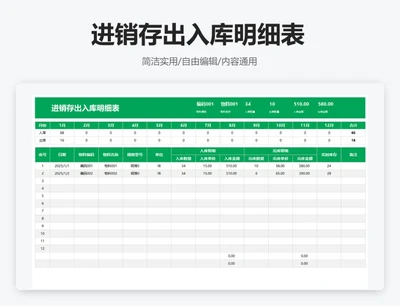 简约绿色进销存出入库明细表