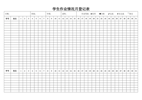 学生作业情况月登记表