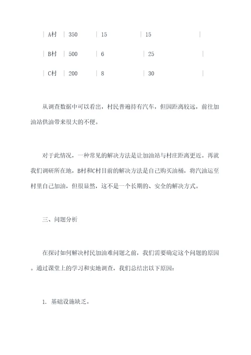 村民加油困难调研报告