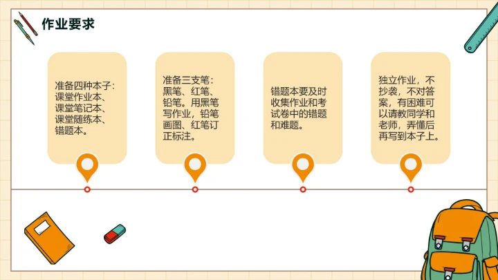 红色简约卡通手绘文具初中数学第一课带内容PPT模板
