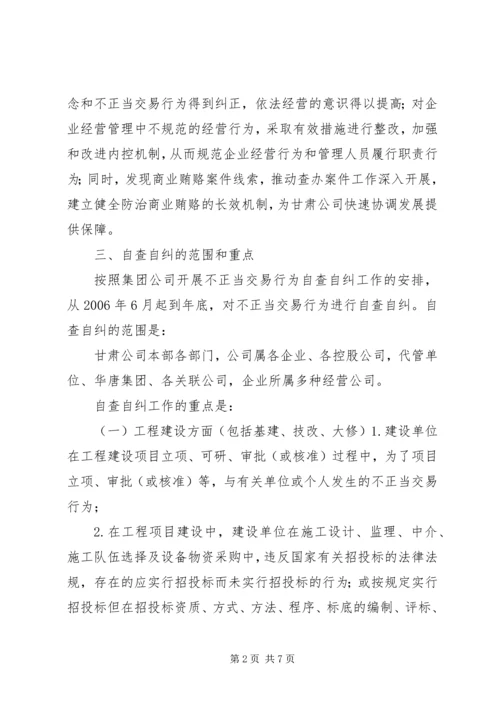 自查自纠工作方案[集团公司开展不正当交易行为自查自纠工作方案].docx