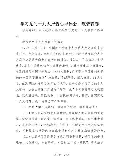 学习党的十九大报告心得体会：筑梦青春.docx