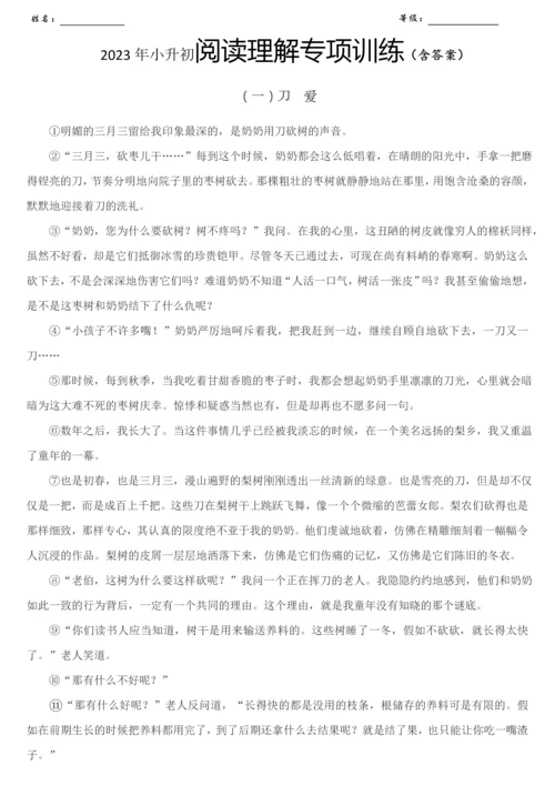 2023年小升初阅读理解专项训练含答案.docx