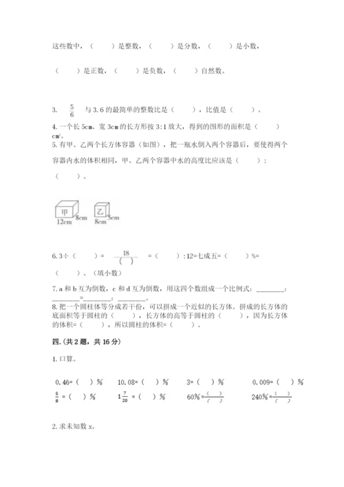 河南省平顶山市六年级下册数学期末考试试卷及一套参考答案.docx