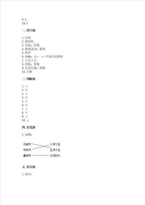 2022二年级上册道德与法治 期末测试卷及答案精选题