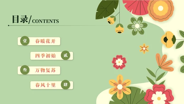 绿色清新剪纸风春天春季踏青春季旅游PPT模板