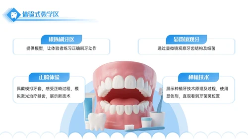 蓝色3D立体风口腔诊所宣传活动PPT模板
