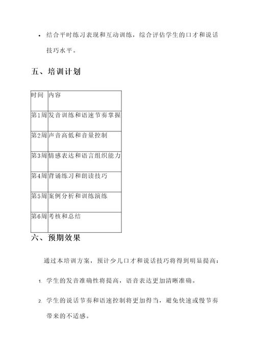 少儿口才说话技巧培训方案