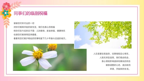暖色系卡通剪纸风花卉相册庆祝退休欢送会PPT模板