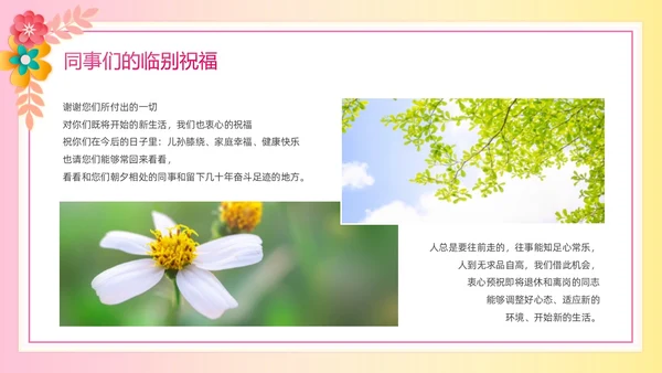 暖色系卡通剪纸风花卉相册庆祝退休欢送会PPT模板