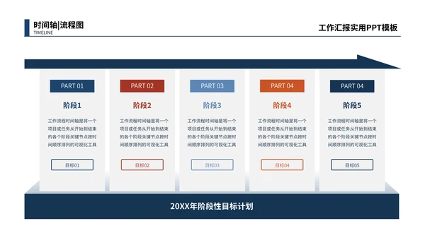 蓝红色简约时间轴流程图PPT模板