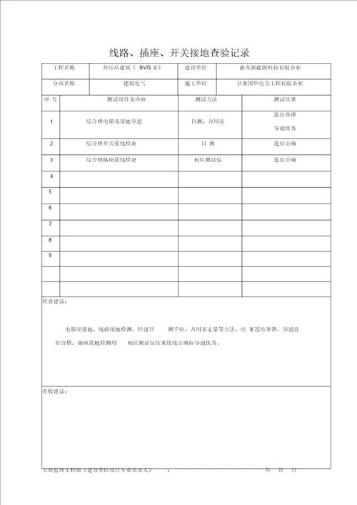 线路、插座、开关接地检验记录