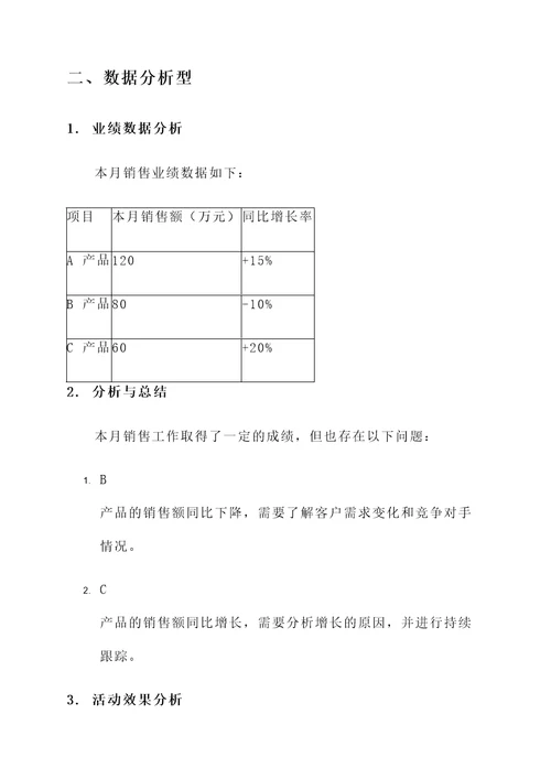 销售的月工作汇报