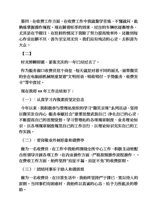 收费站个人工作总结