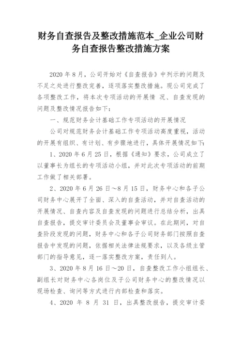 财务自查报告及整改措施范本_企业公司财务自查报告整改措施方案.docx