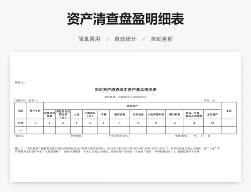 资产清查盘盈明细表