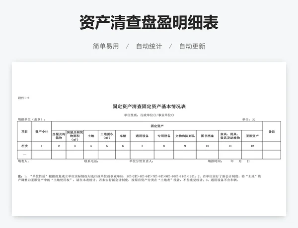 资产清查盘盈明细表