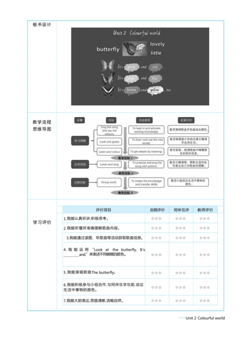 Unit 2  Colourful world单元整体教学设计 5课时