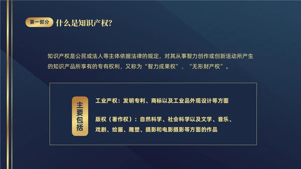 深蓝色简约商务426知识产权企业知识产权培训讲座PPT世界知识产权日