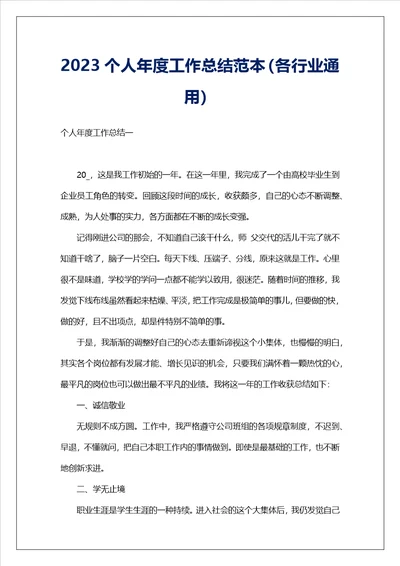 2023个人年度工作总结范本各行业通用