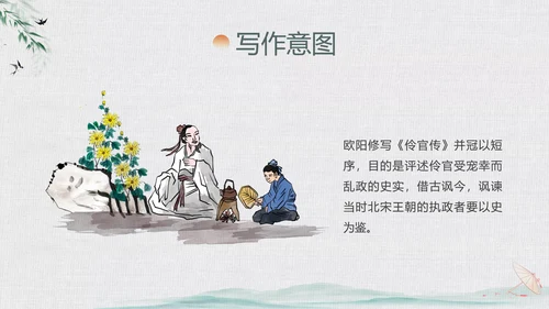绿色中国风水墨风五代史伶官传序PPT课件