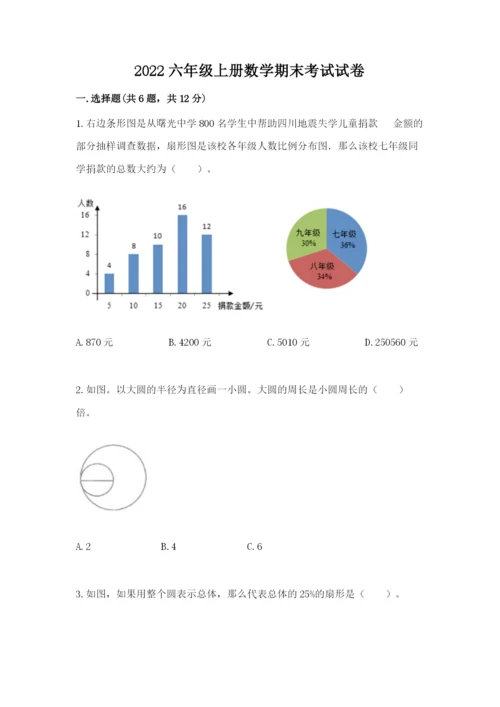 2022六年级上册数学期末考试试卷含答案（综合题）.docx