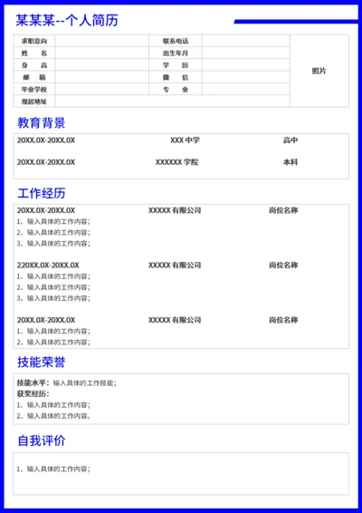通用型个人求职表格简历