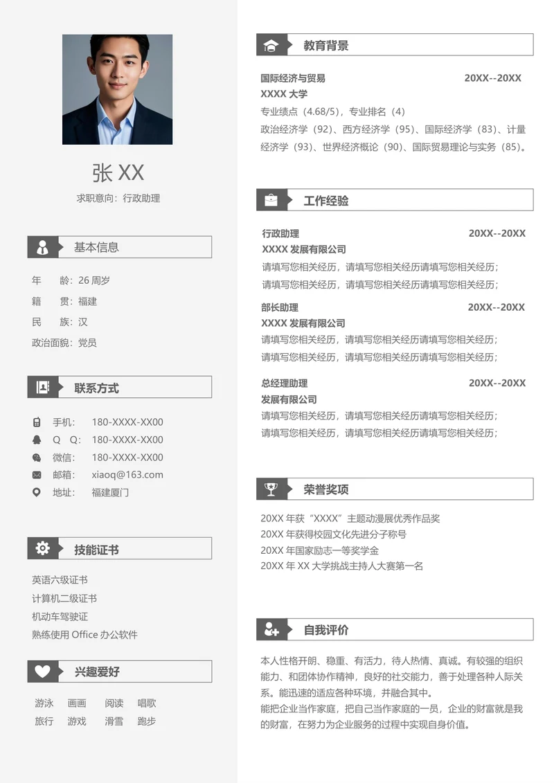 国际贸易专业简历模板