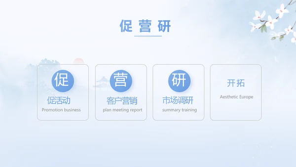 蓝色唯美中国风春天旅游相册PPT动态