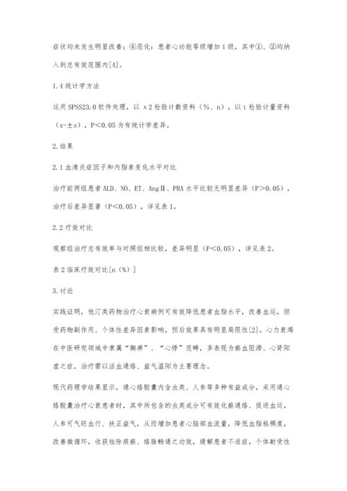 心衰患者经通心络治疗后神经内分泌系统、血管内皮质功能变化情况.docx