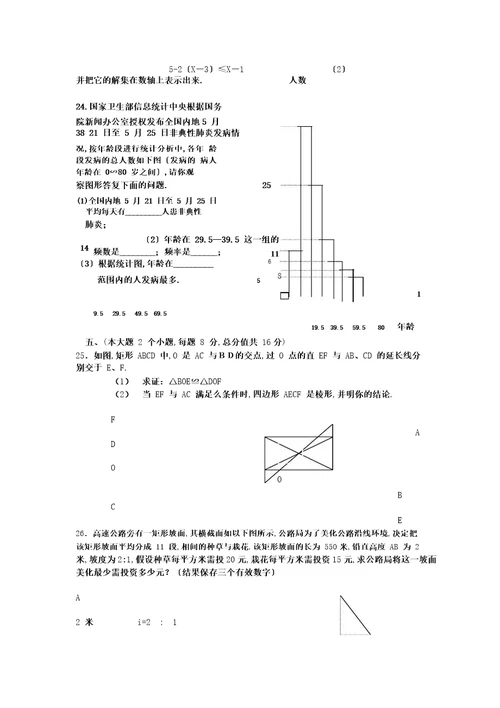 初中毕业考数学试卷