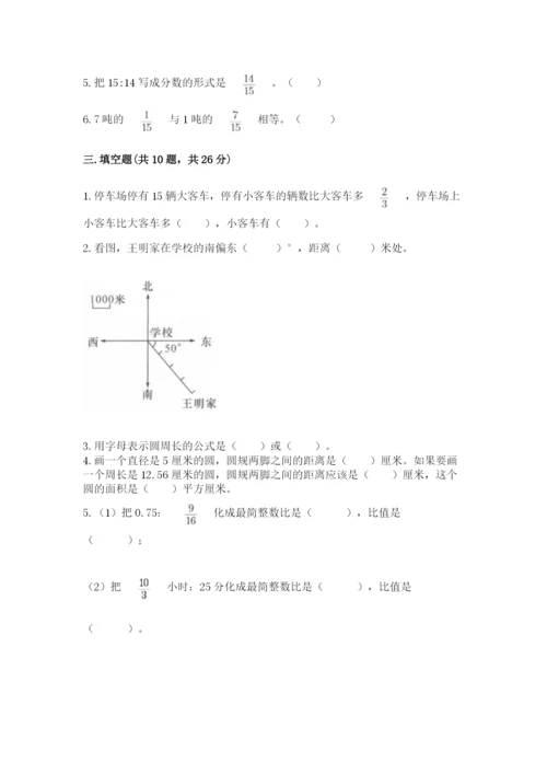 2022六年级上册数学期末测试卷附完整答案（典优）.docx