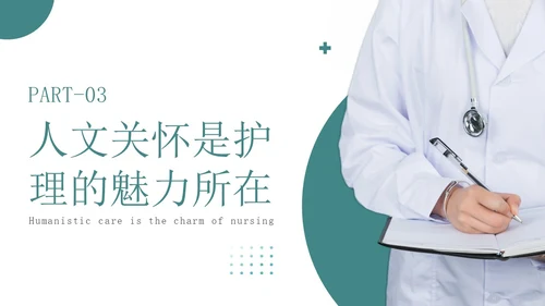 青绿色简约商务人文关怀与优质护理医务人员培训PPT模板