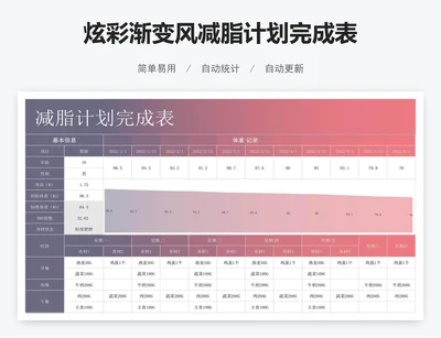 炫彩渐变风减脂计划完成表