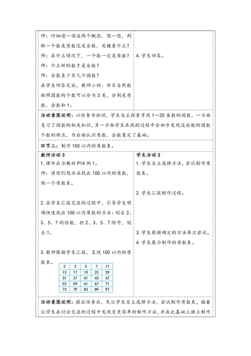 大单元教学【核心素养目标】2.5  质数和合数（表格式）教学设计
