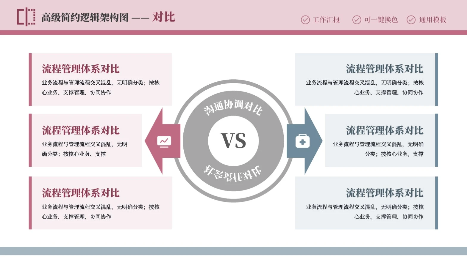 粉绿简约6项对比PPT单页