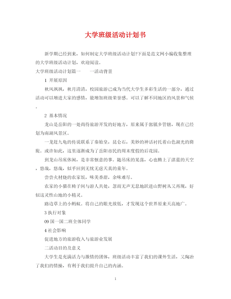 精编之大学班级活动计划书.docx