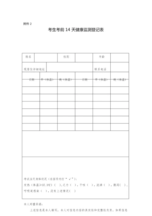 考生考前14天健康监测登记表.docx