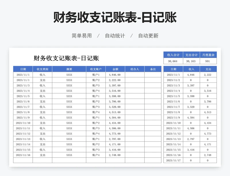 财务收支记账表-日记账