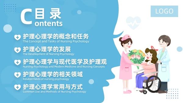 蓝色插画简约风护理心理学医护培训PPT课件