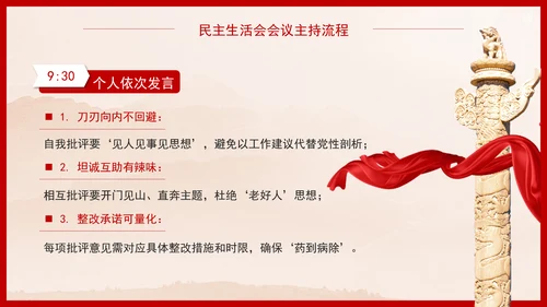 2025年民主生活会会议主持词及流程PPT课件