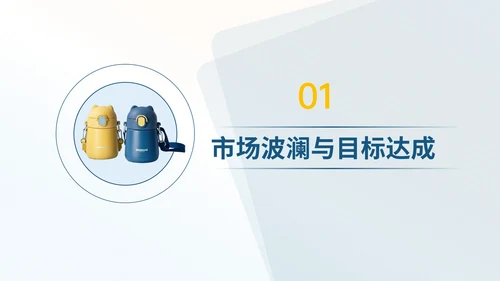 蓝黄色简约儿童水杯季度营销复盘PPT模板