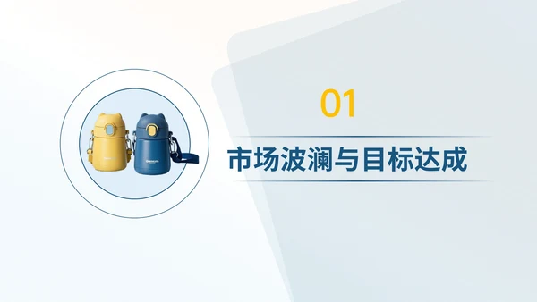 蓝黄色简约儿童水杯季度营销复盘PPT模板